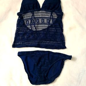 Ralph Lauren two piece navy knit swim suit